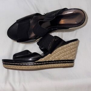 Etienne Aigner Black Espadrille Wedge Slides